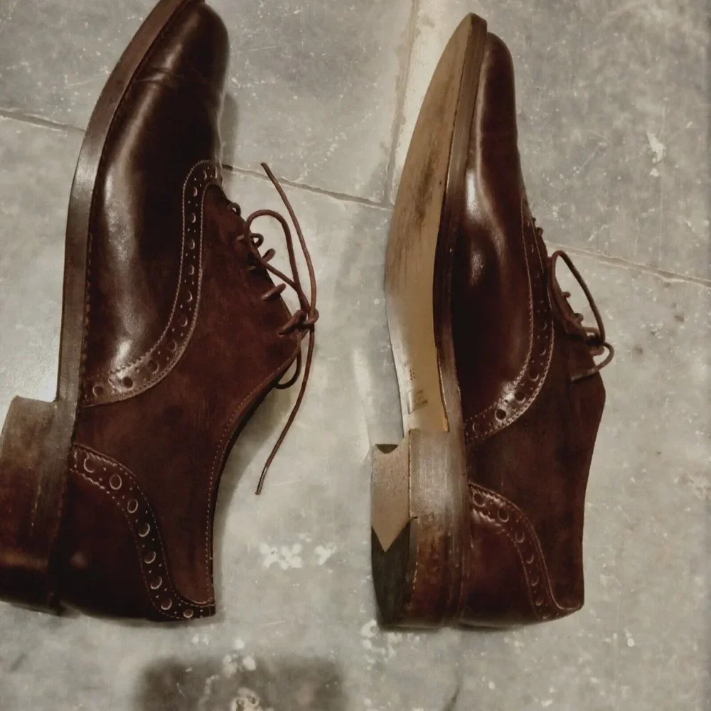 Made In Italy Brown Leather Laceup Brogue Shoes Size 38 or 7 Innovare - Picture 5 of 9